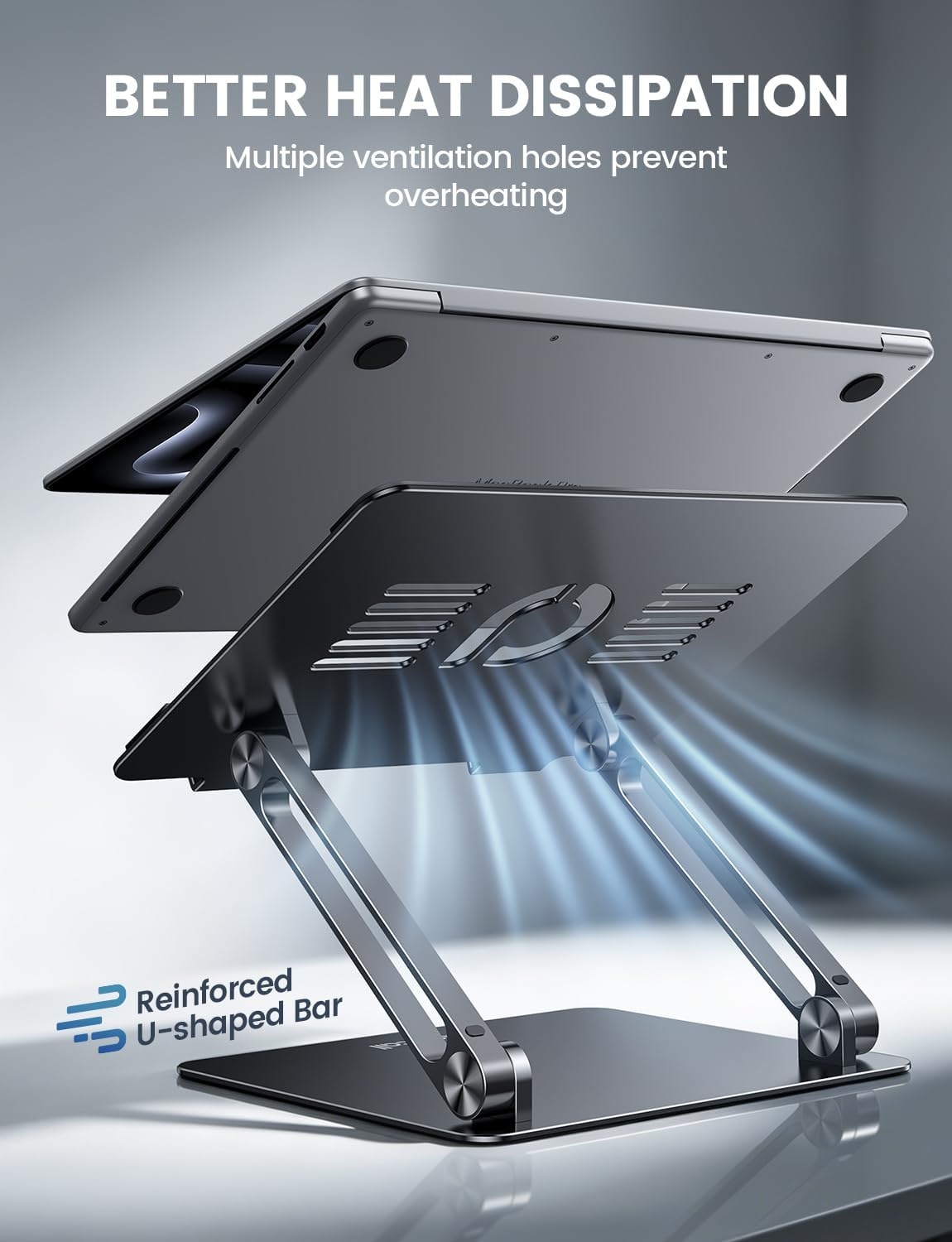 image:imageLamicall Adjustable Laptop Stand for Desk for MacBook Air Pro HP 10173 Aluminum Computer Notebook Holder Portable Laptop Riser Foldable Ergonomic Office Desk Accessories for Dell XPS Silver2Black