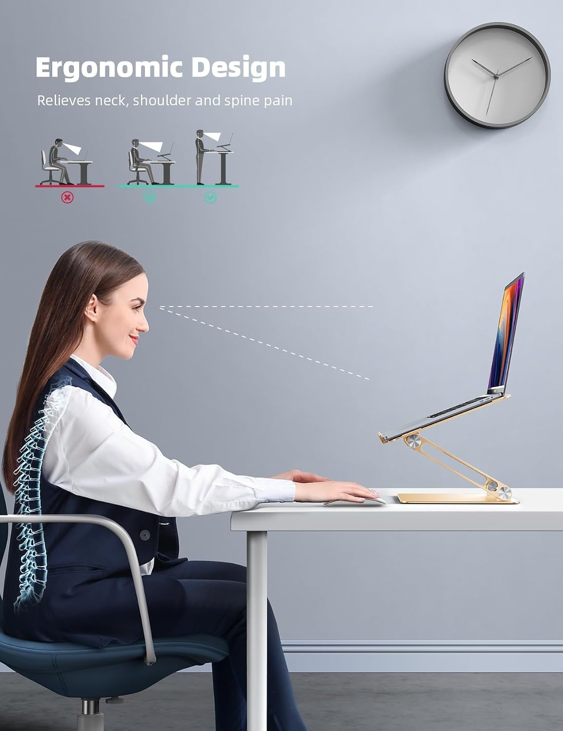 image:imageLamicall Adjustable Laptop Stand for Desk for MacBook Air Pro HP 10173 Aluminum Computer Notebook Holder Portable Laptop Riser Foldable Ergonomic Office Desk Accessories for Dell XPS Silver5Gold