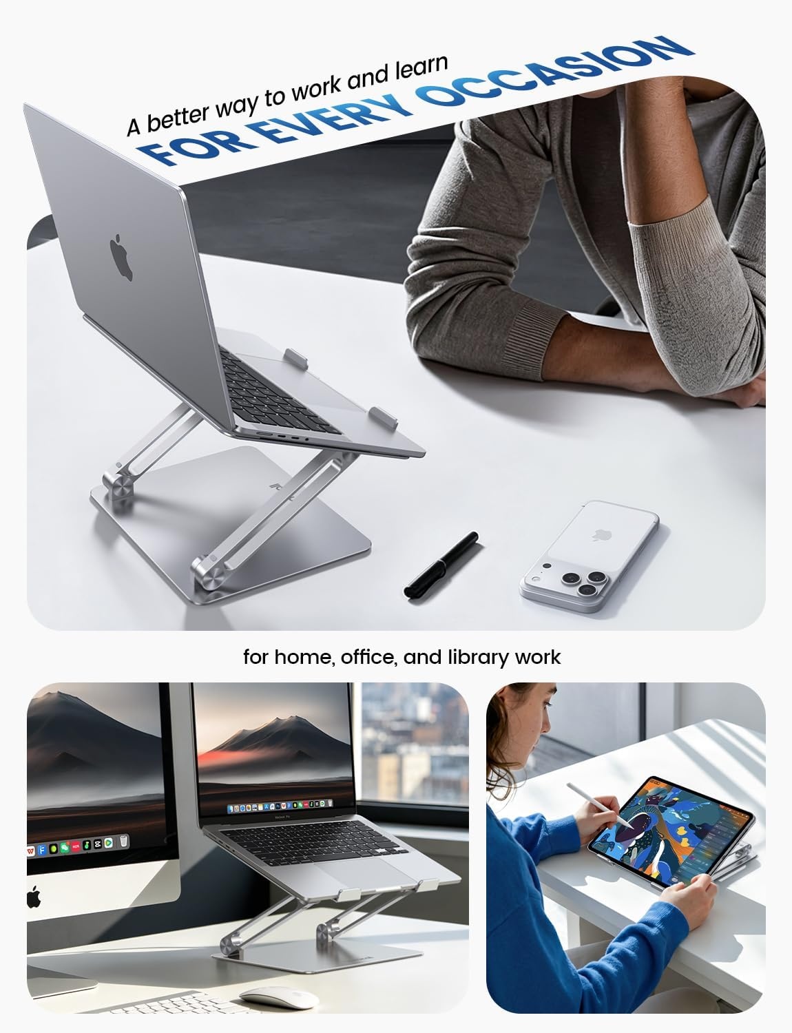 image:imageLamicall Adjustable Laptop Stand for Desk for MacBook Air Pro HP 10173 Aluminum Computer Notebook Holder Portable Laptop Riser Foldable Ergonomic Office Desk Accessories for Dell XPS Silver1Silver