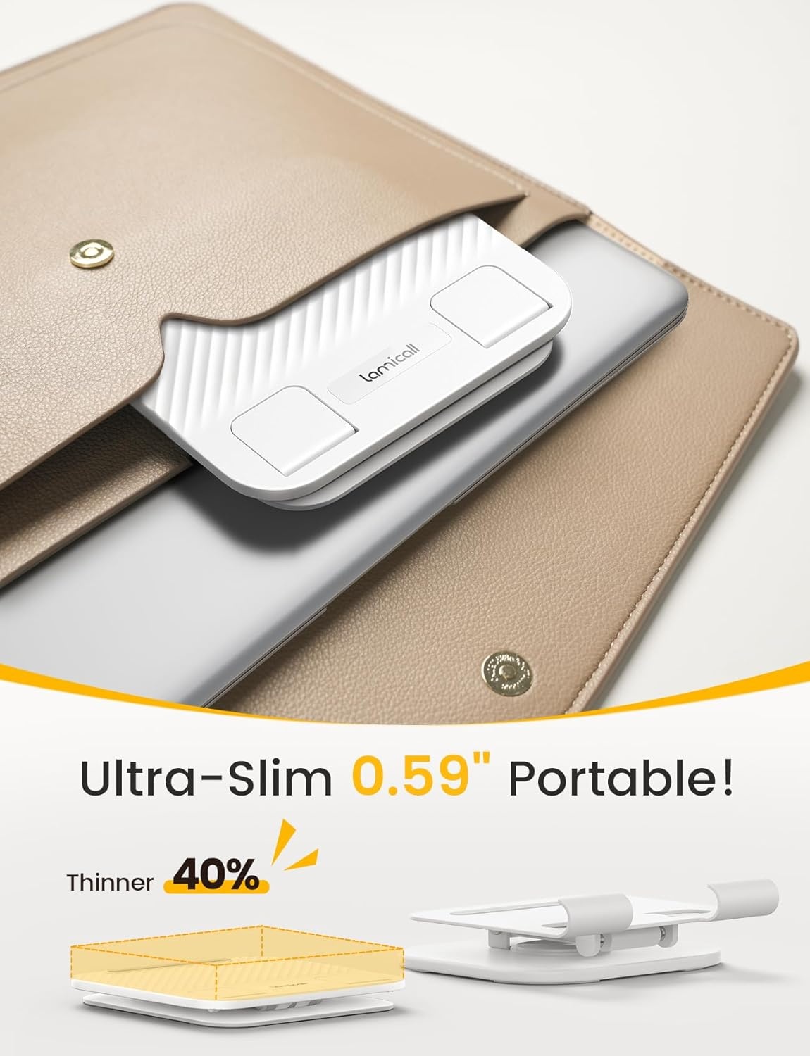 image:imageLamicall Adjustable iPad Stand for Desk UltraSlim Foldable 360 Rotation Foldable UltraSlim 360Rotation Base HeavyDuty Tablet Holder Stand for 4713 iPad Pro Air Mini EReader Kindle TabsWhite