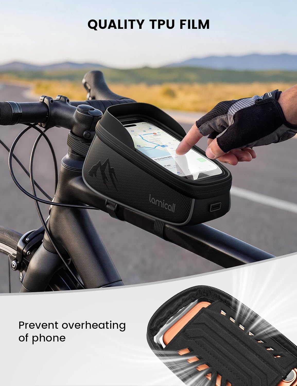 image:imageLamicall Bike Frame Bag Waterproof 16L Large Capacity Bike Phone Bag Bike Phone Holder Mount Bicycle Front Bag Cycling Pouch with Rain Cover Bike Accessories for Phones Under 7
