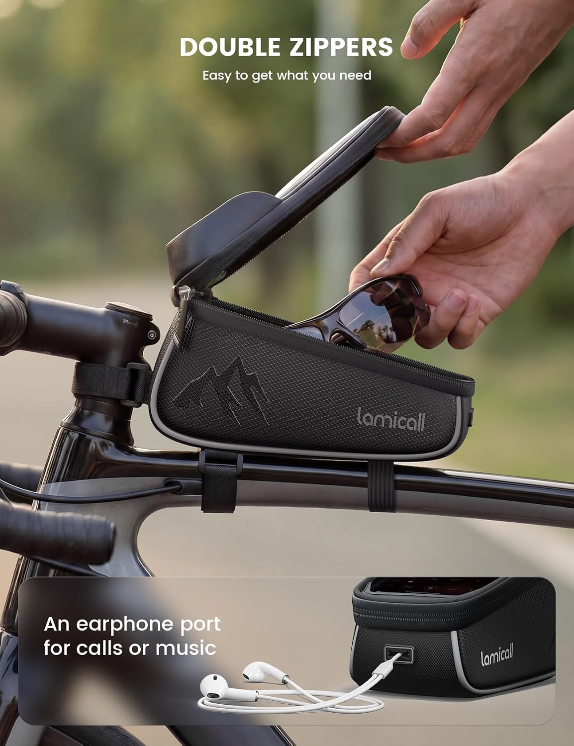 image:imageLamicall Bike Frame Bag Waterproof 16L Large Capacity Bike Phone Bag Bike Phone Holder Mount Bicycle Front Bag Cycling Pouch with Rain Cover Bike Accessories for Phones Under 7