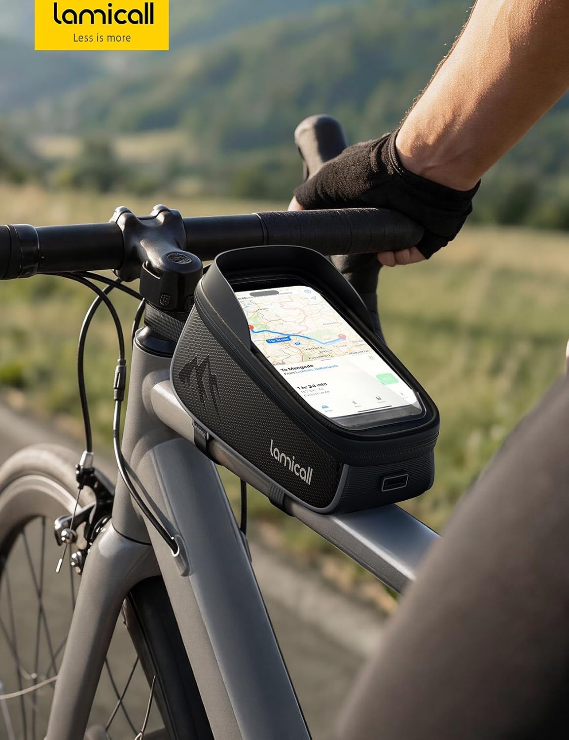 image:imageLamicall Bike Frame Bag Waterproof 16L Large Capacity Bike Phone Bag Bike Phone Holder Mount Bicycle Front Bag Cycling Pouch with Rain Cover Bike Accessories for Phones Under 7