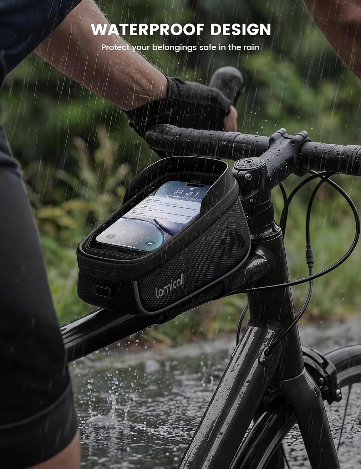image:imageLamicall Bike Frame Bag Waterproof 16L Large Capacity Bike Phone Bag Bike Phone Holder Mount Bicycle Front Bag Cycling Pouch with Rain Cover Bike Accessories for Phones Under 7