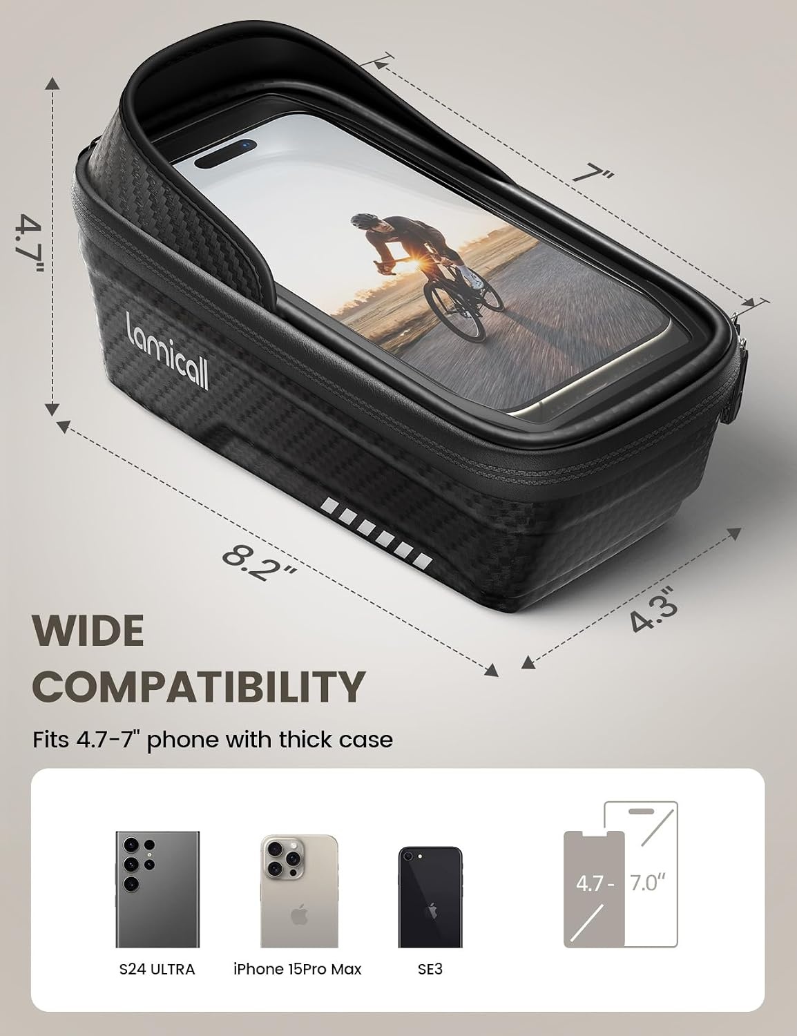image:imageLamicall Bike Frame Bag Waterproof 1s Release Bike Phone Mount Holder 2 in1 Bicycle Top Tube Bag Cycling Pouch with Rain Cover Bikes Accessories Gifts for Phones Under 7Medium
