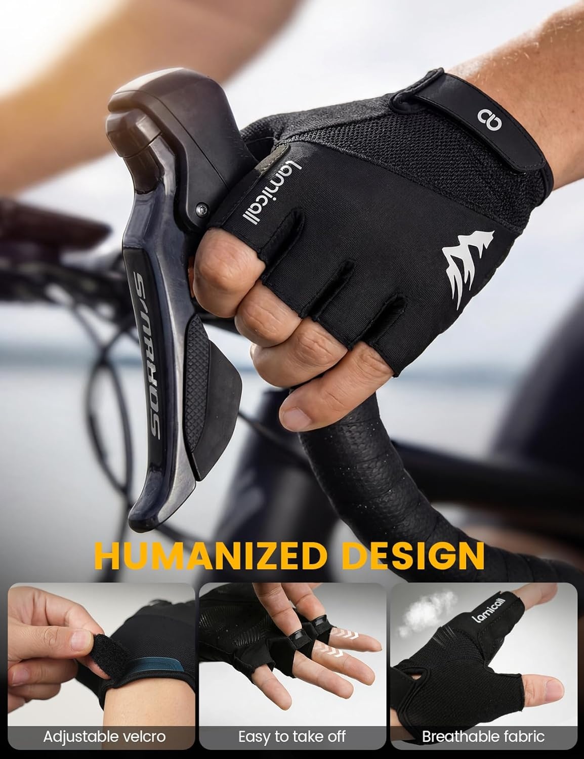 image:imageLamicall Bike Gloves for Men Women AntiSlip ShockAbsorbing Pad Workout Gloves Breathable Materials Cycling Gloves for Bicycle Gym Motorcycle Hiking Indoor amp Outdoor SportsBlack