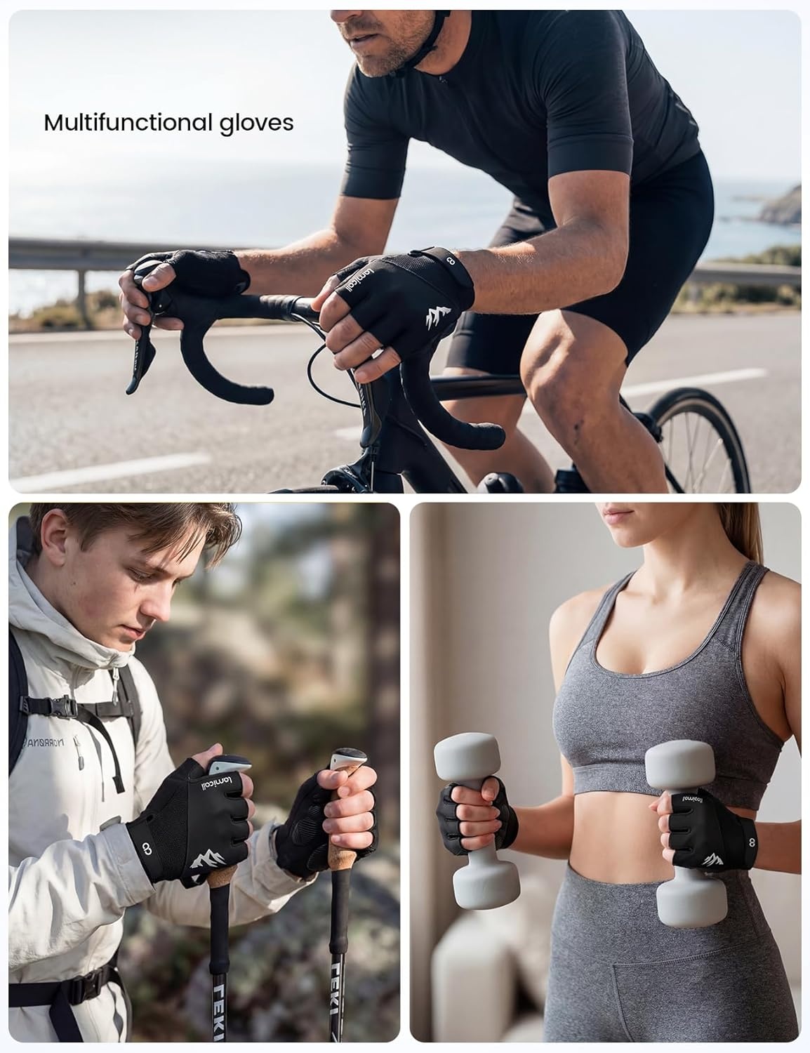 image:imageLamicall Bike Gloves for Men Women AntiSlip ShockAbsorbing Pad Workout Gloves Breathable Materials Cycling Gloves for Bicycle Gym Motorcycle Hiking Indoor amp Outdoor SportsBlack
