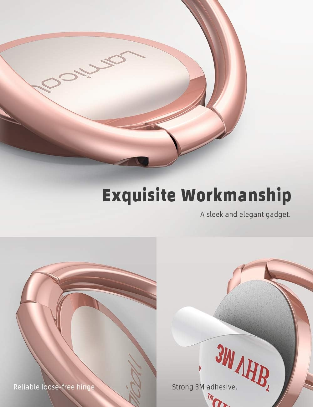 image:imageLamicall Cell Phone Ring Holder Stand Polished Metal Finger Grip 360 Rotation Finger Ring Kickstand for Magnetic Car Mount Fit iPhone 17 16 Pro Max Androids Cellphone AccessoriesRose Gold