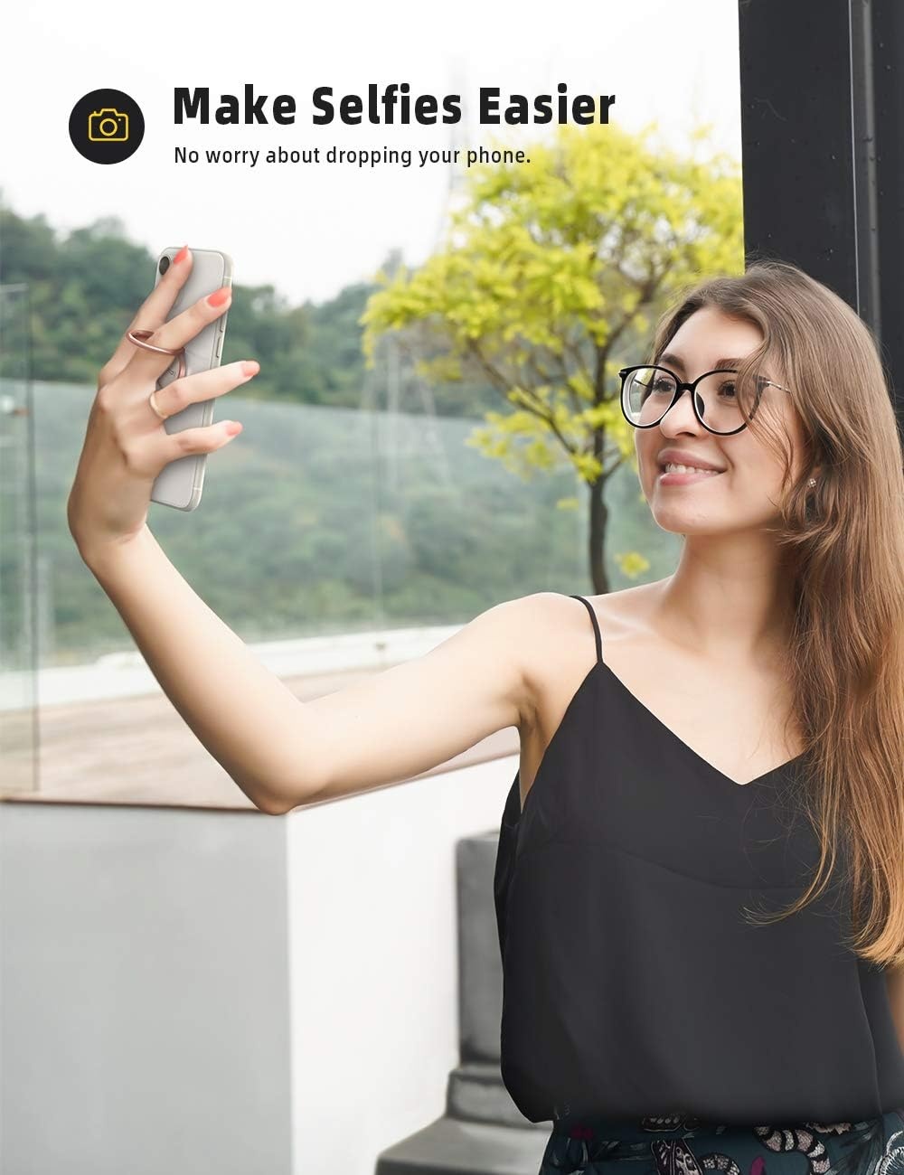 image:imageLamicall Cell Phone Ring Holder Stand Polished Metal Finger Grip 360 Rotation Finger Ring Kickstand for Magnetic Car Mount Fit iPhone 17 16 Pro Max Androids Cellphone AccessoriesRose Gold