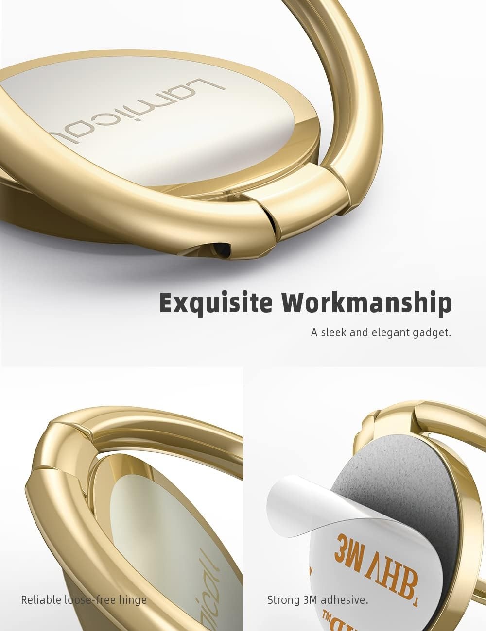 image:imageLamicall Cell Phone Ring Holder Stand Polished Metal Finger Grip 360 Rotation Finger Ring Kickstand for Magnetic Car Mount Fit iPhone 17 16 Pro Max Androids Cellphone AccessoriesGold