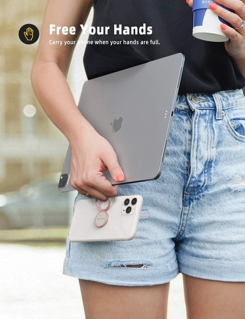 image:imageLamicall Cell Phone Ring Holder Stand Polished Metal Finger Grip 360 Rotation Finger Ring Kickstand for Magnetic Car Mount Fit iPhone 17 16 Pro Max Androids Cellphone AccessoriesRose Gold