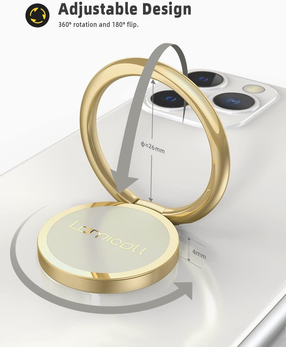 image:imageLamicall Cell Phone Ring Holder Stand Polished Metal Finger Grip 360 Rotation Finger Ring Kickstand for Magnetic Car Mount Fit iPhone 17 16 Pro Max Androids Cellphone AccessoriesGold