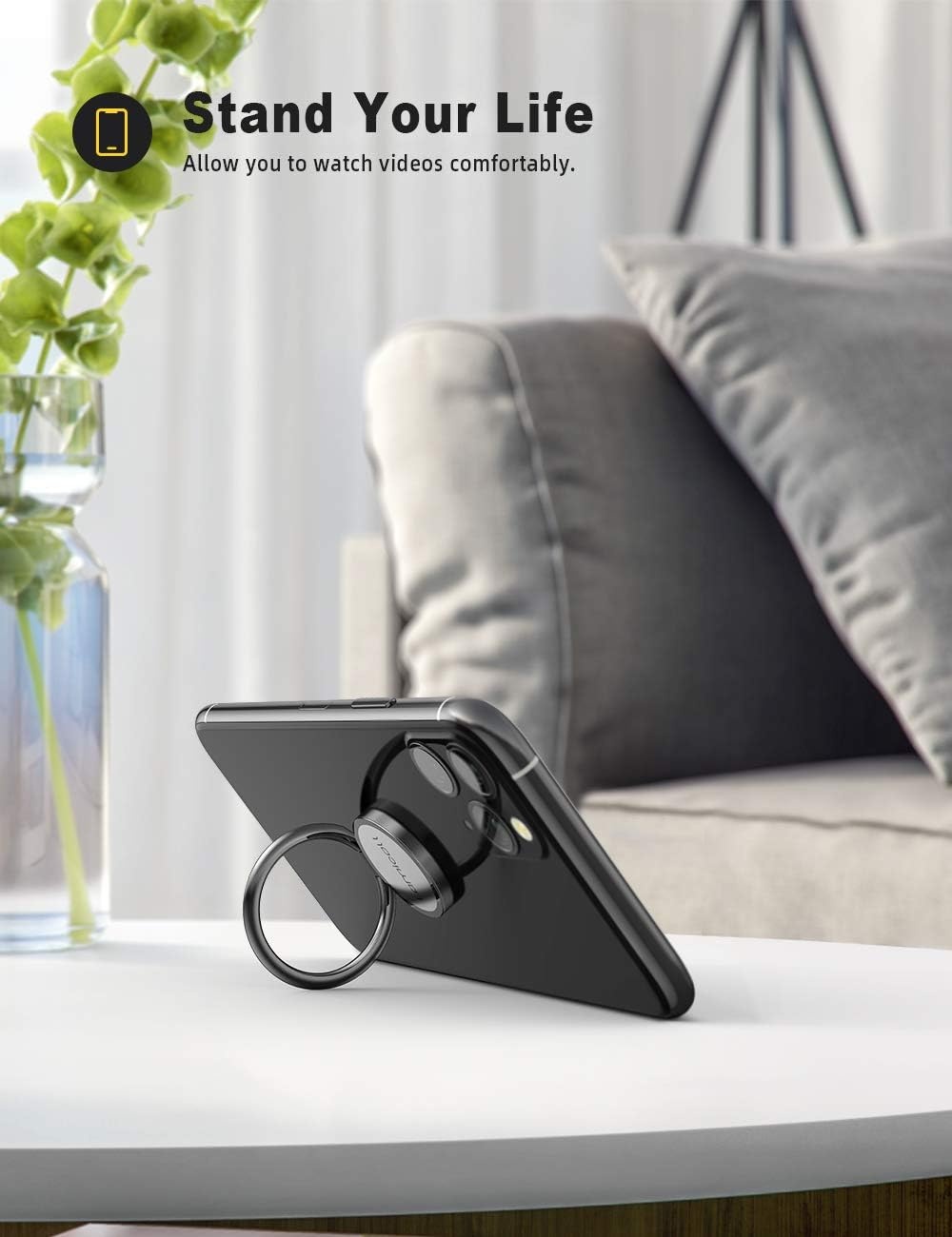 image:imageLamicall Cell Phone Ring Holder Stand Polished Metal Finger Grip 360 Rotation Finger Ring Kickstand for Magnetic Car Mount Fit iPhone 17 16 Pro Max Androids Cellphone AccessoriesMatte Black