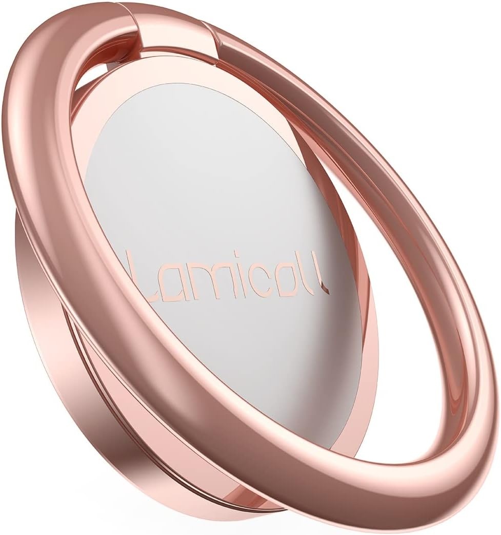 image:imageLamicall Cell Phone Ring Holder Stand Polished Metal Finger Grip 360 Rotation Finger Ring Kickstand for Magnetic Car Mount Fit iPhone 17 16 Pro Max Androids Cellphone AccessoriesRose Gold