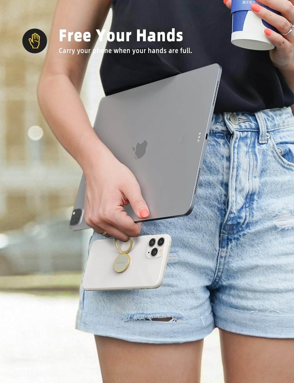 image:imageLamicall Cell Phone Ring Holder Stand Polished Metal Finger Grip 360 Rotation Finger Ring Kickstand for Magnetic Car Mount Fit iPhone 17 16 Pro Max Androids Cellphone AccessoriesGold