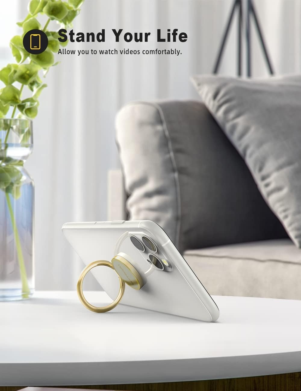 image:imageLamicall Cell Phone Ring Holder Stand Polished Metal Finger Grip 360 Rotation Finger Ring Kickstand for Magnetic Car Mount Fit iPhone 17 16 Pro Max Androids Cellphone AccessoriesGold