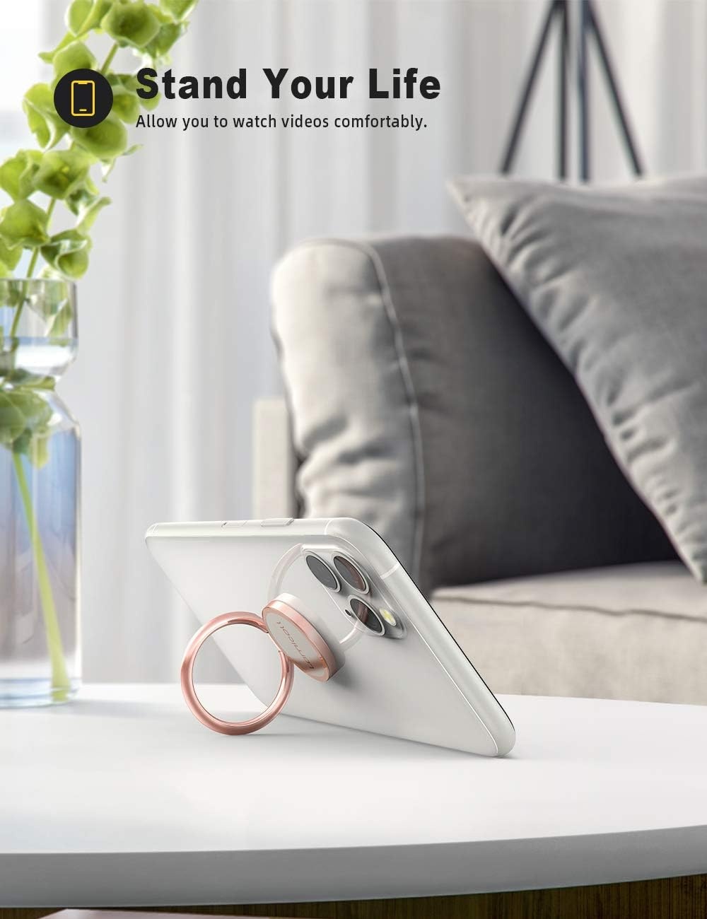 image:imageLamicall Cell Phone Ring Holder Stand Polished Metal Finger Grip 360 Rotation Finger Ring Kickstand for Magnetic Car Mount Fit iPhone 17 16 Pro Max Androids Cellphone AccessoriesRose Gold