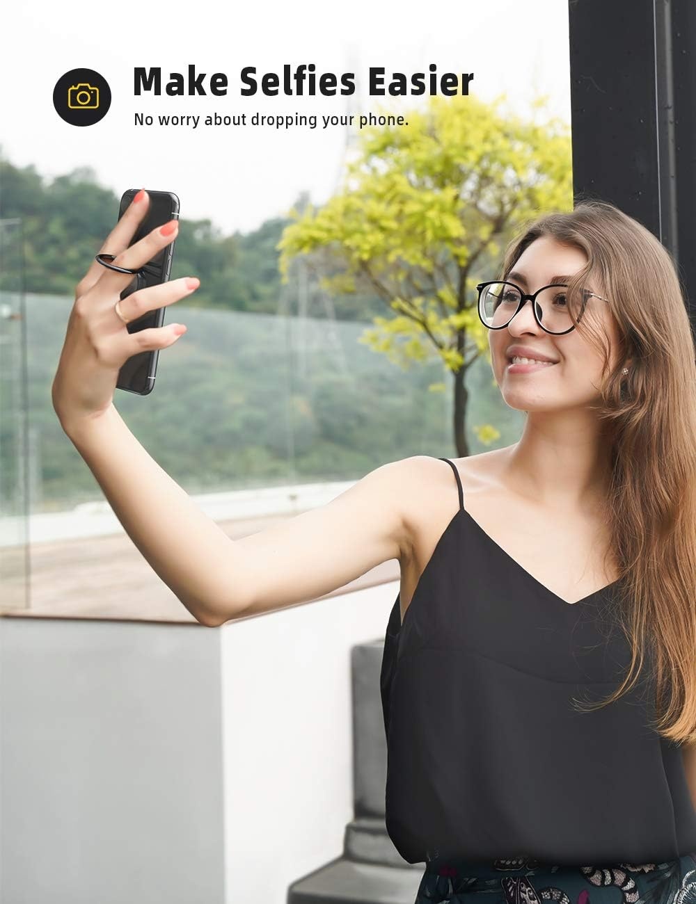 image:imageLamicall Cell Phone Ring Holder Stand Polished Metal Finger Grip 360 Rotation Finger Ring Kickstand for Magnetic Car Mount Fit iPhone 17 16 Pro Max Androids Cellphone AccessoriesMatte Black