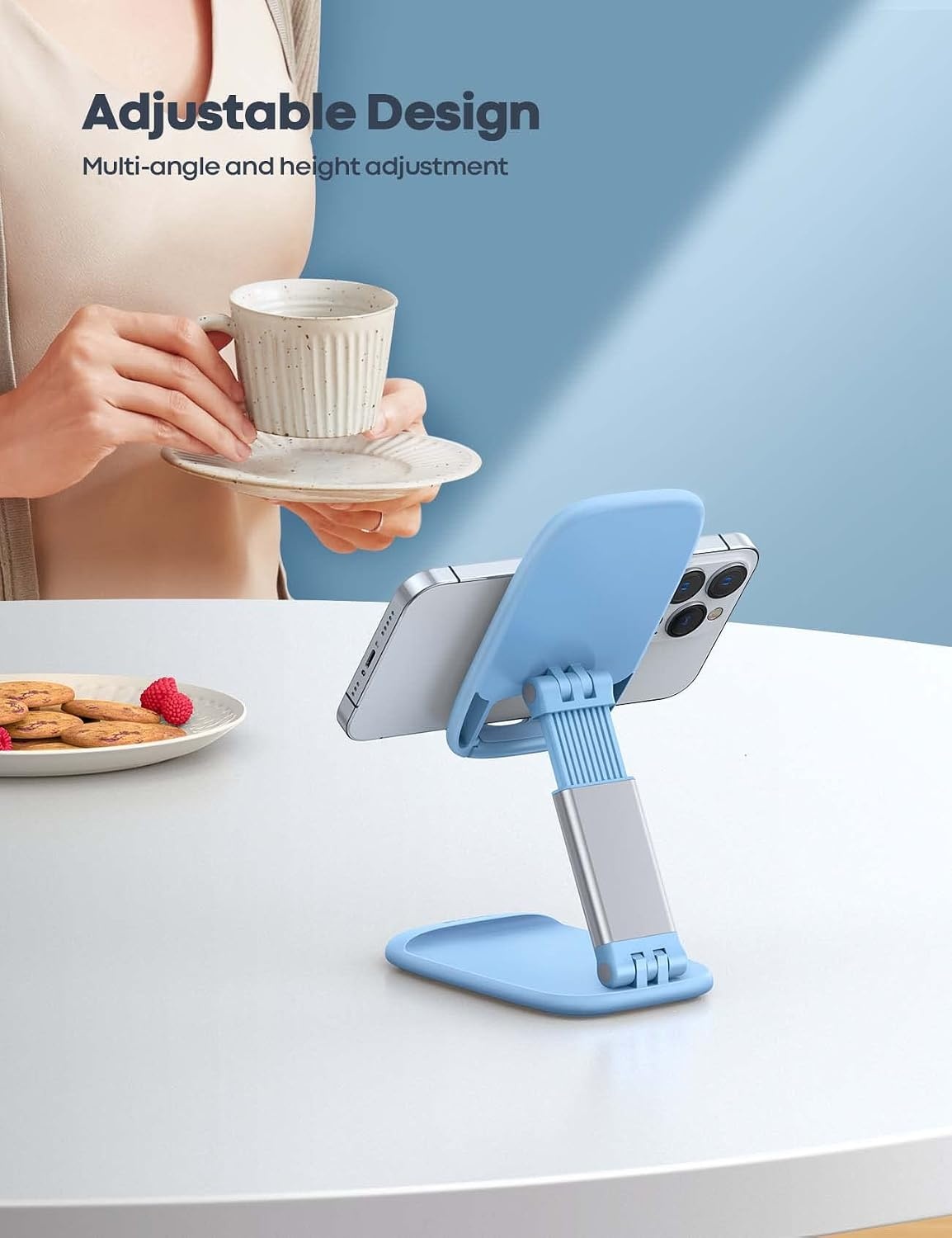 image:imageLamicall Cell Phone Stand for Desk Height Angle Adjustable Phone Holder Foldable Portable for iPhone 17 16 15 14 13 12 11 Pro Max Plus Air Galaxy S25 Office Gift Telephone Accessories BlackBlue