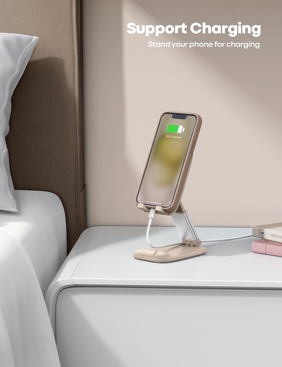 image:imageLamicall Cell Phone Stand for Desk Height Angle Adjustable Phone Holder Foldable Portable for iPhone 17 16 15 14 13 12 11 Pro Max Plus Air Galaxy S25 Office Gift Telephone Accessories BlackKhaki