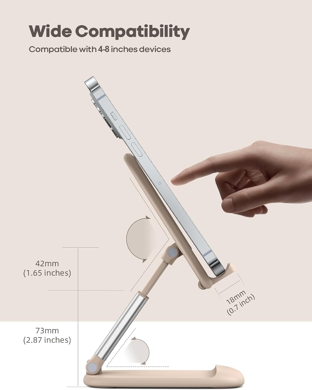 image:imageLamicall Cell Phone Stand for Desk Height Angle Adjustable Phone Holder Foldable Portable for iPhone 17 16 15 14 13 12 11 Pro Max Plus Air Galaxy S25 Office Gift Telephone Accessories BlackKhaki
