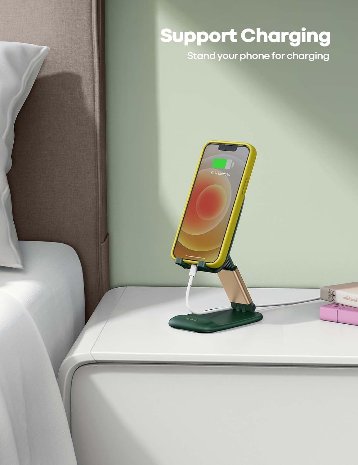 image:imageLamicall Cell Phone Stand for Desk Height Angle Adjustable Phone Holder Foldable Portable for iPhone 17 16 15 14 13 12 11 Pro Max Plus Air Galaxy S25 Office Gift Telephone Accessories BlackDark Green