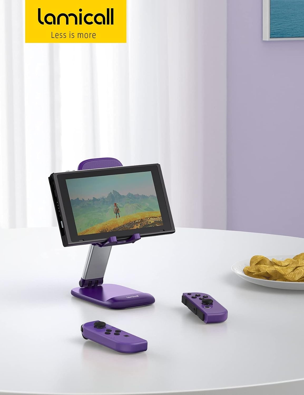 image:imageLamicall Cell Phone Stand for Desk Height Angle Adjustable Phone Holder Foldable Portable for iPhone 17 16 15 14 13 12 11 Pro Max Plus Air Galaxy S25 Office Gift Telephone Accessories BlackDark Purple
