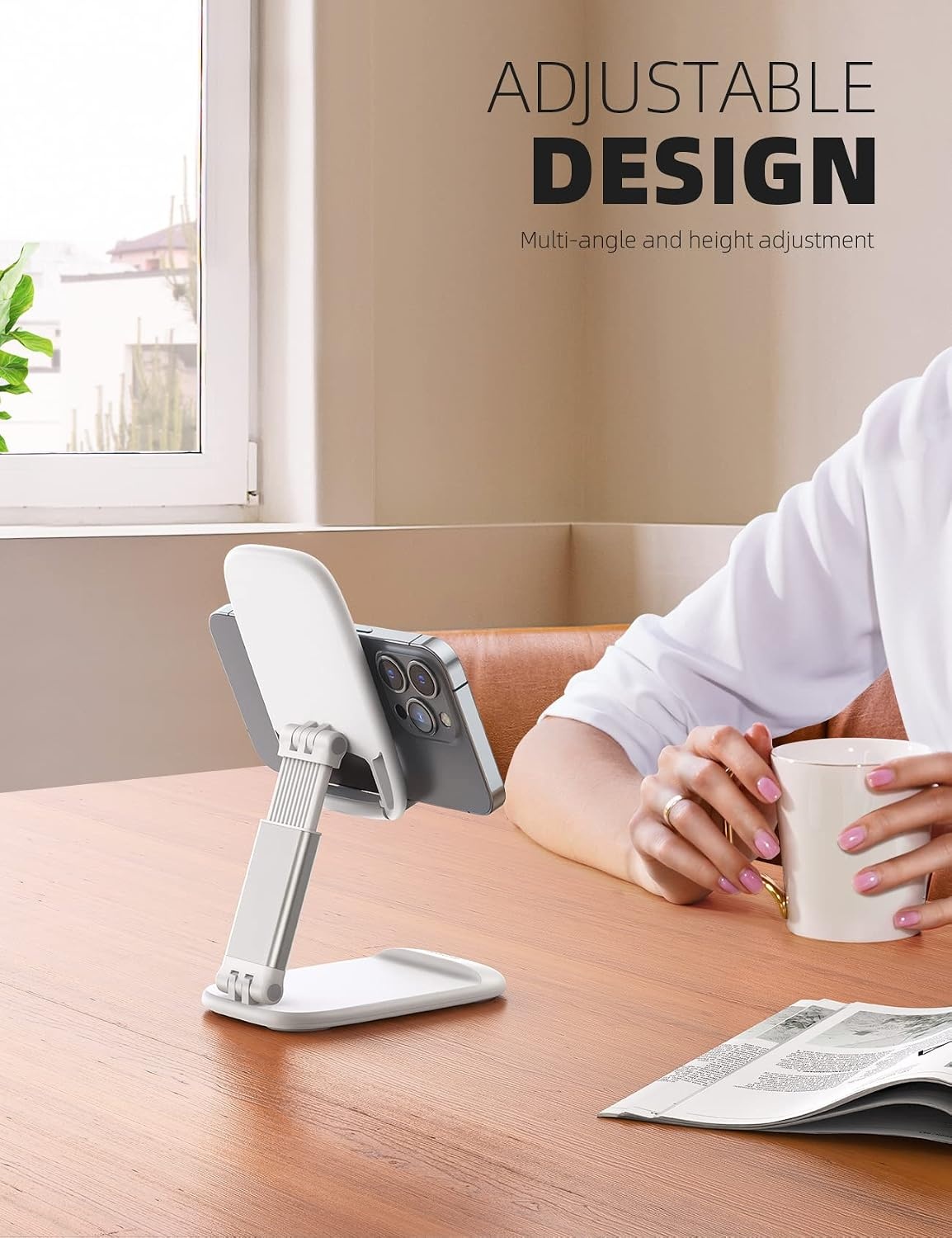 image:imageLamicall Cell Phone Stand for Desk Height Angle Adjustable Phone Holder Foldable Portable for iPhone 17 16 15 14 13 12 11 Pro Max Plus Air Galaxy S25 Office Gift Telephone Accessories Black1White