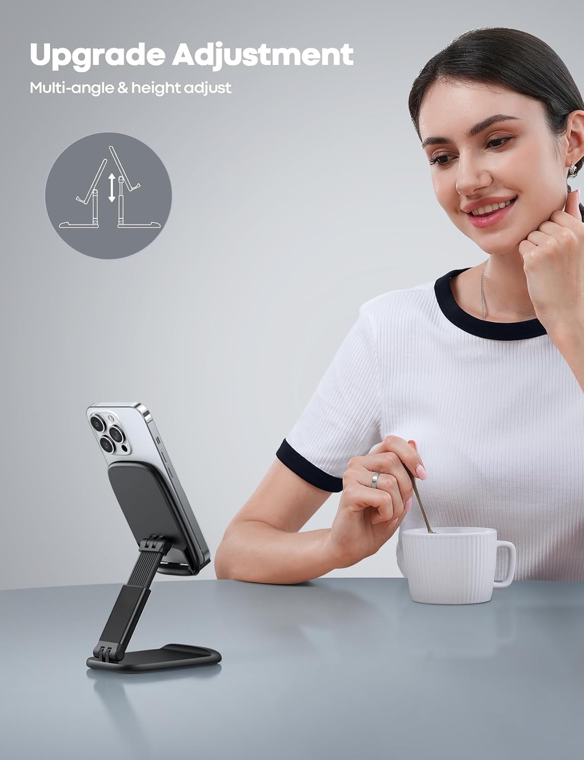 image:imageLamicall Cell Phone Stand for Desk Height Angle Adjustable Phone Holder Foldable Portable for iPhone 17 16 15 14 13 12 11 Pro Max Plus Air Galaxy S25 Office Gift Telephone Accessories Black1Black