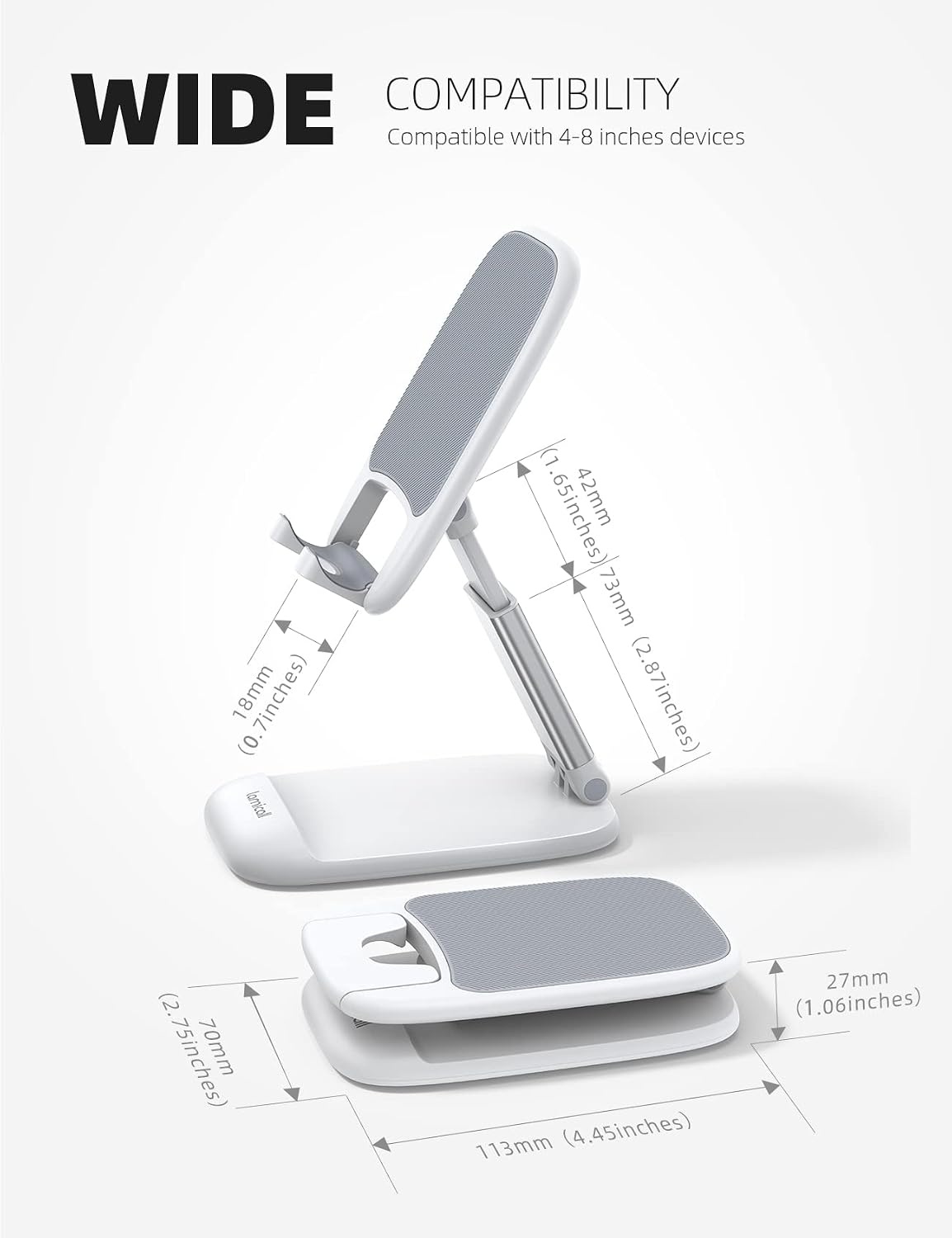 image:imageLamicall Cell Phone Stand for Desk Height Angle Adjustable Phone Holder Foldable Portable for iPhone 17 16 15 14 13 12 11 Pro Max Plus Air Galaxy S25 Office Gift Telephone Accessories Black1White