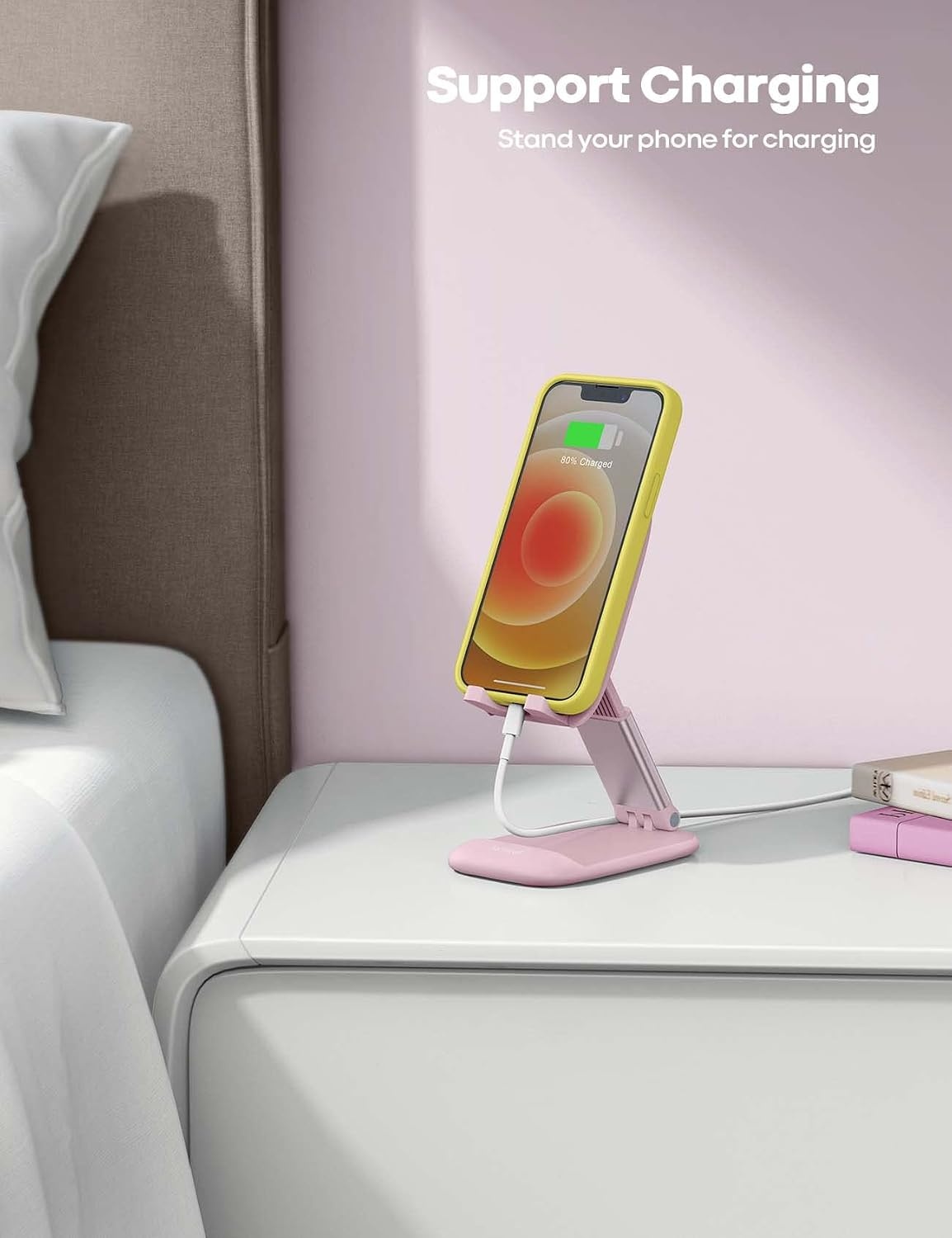 image:imageLamicall Cell Phone Stand for Desk Height Angle Adjustable Phone Holder Foldable Portable for iPhone 17 16 15 14 13 12 11 Pro Max Plus Air Galaxy S25 Office Gift Telephone Accessories BlackPink