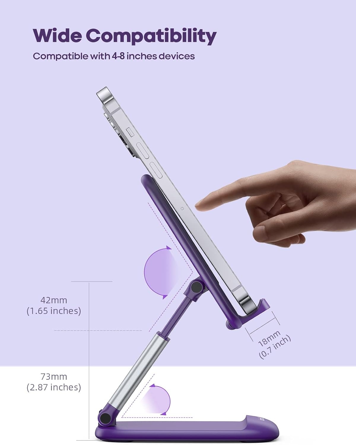 image:imageLamicall Cell Phone Stand for Desk Height Angle Adjustable Phone Holder Foldable Portable for iPhone 17 16 15 14 13 12 11 Pro Max Plus Air Galaxy S25 Office Gift Telephone Accessories BlackDark Purple