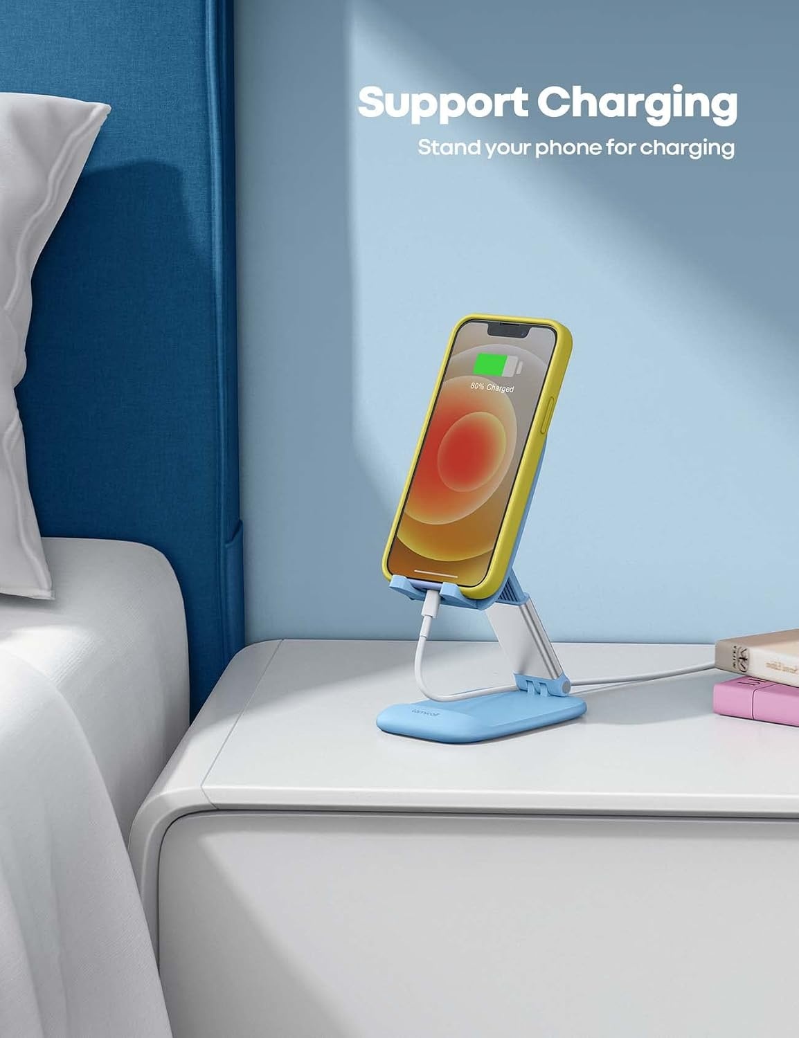 image:imageLamicall Cell Phone Stand for Desk Height Angle Adjustable Phone Holder Foldable Portable for iPhone 17 16 15 14 13 12 11 Pro Max Plus Air Galaxy S25 Office Gift Telephone Accessories BlackBlue