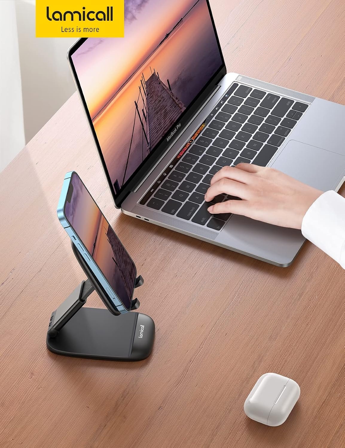 image:imageLamicall Cell Phone Stand for Desk Height Angle Adjustable Phone Holder Foldable Portable for iPhone 17 16 15 14 13 12 11 Pro Max Plus Air Galaxy S25 Office Gift Telephone Accessories Black1Black
