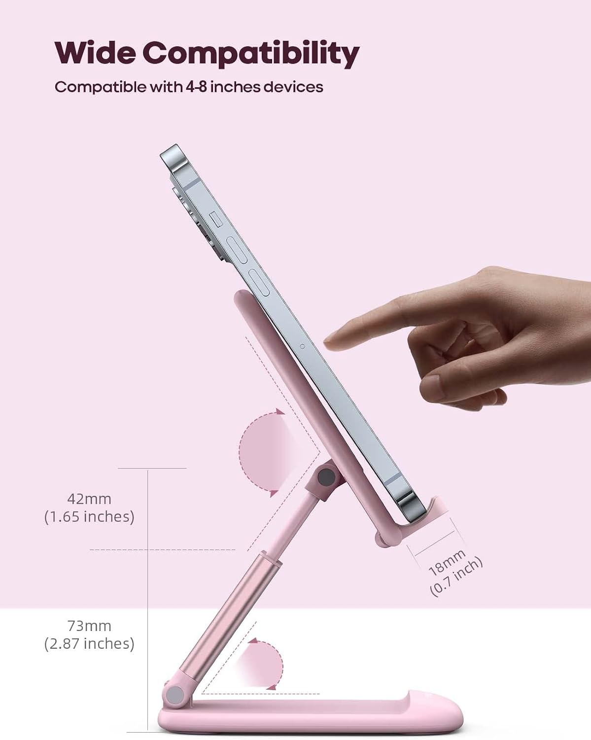image:imageLamicall Cell Phone Stand for Desk Height Angle Adjustable Phone Holder Foldable Portable for iPhone 17 16 15 14 13 12 11 Pro Max Plus Air Galaxy S25 Office Gift Telephone Accessories BlackPink