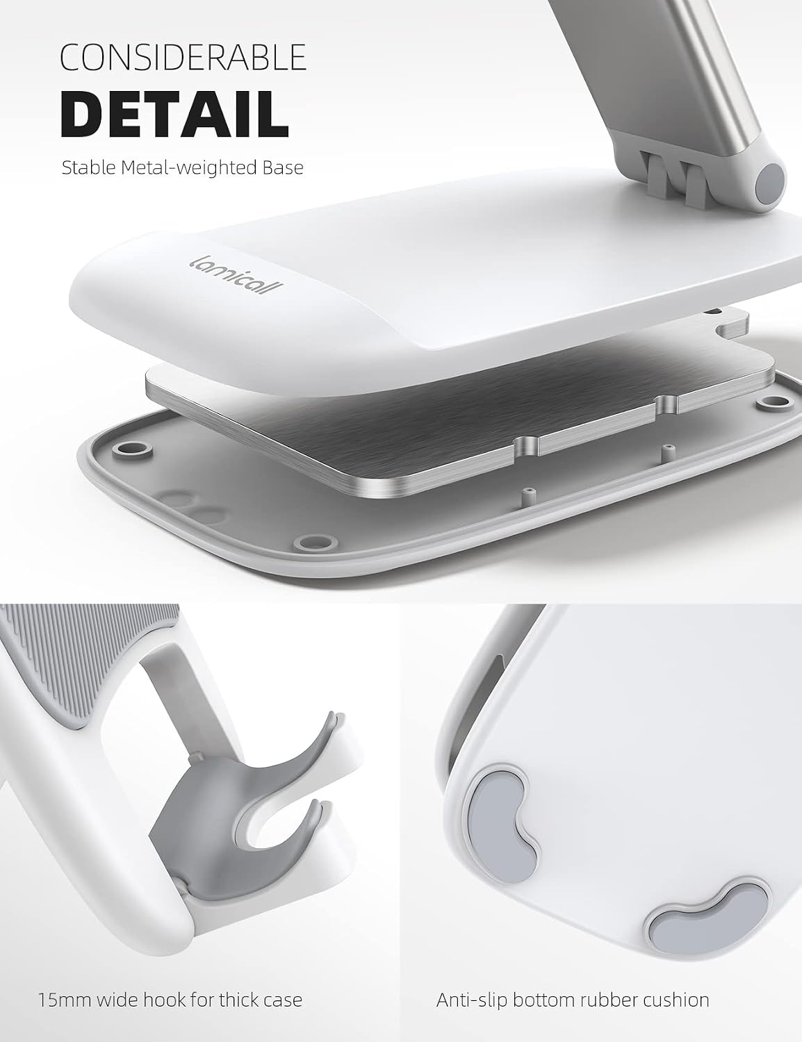 image:imageLamicall Cell Phone Stand for Desk Height Angle Adjustable Phone Holder Foldable Portable for iPhone 17 16 15 14 13 12 11 Pro Max Plus Air Galaxy S25 Office Gift Telephone Accessories Black1White