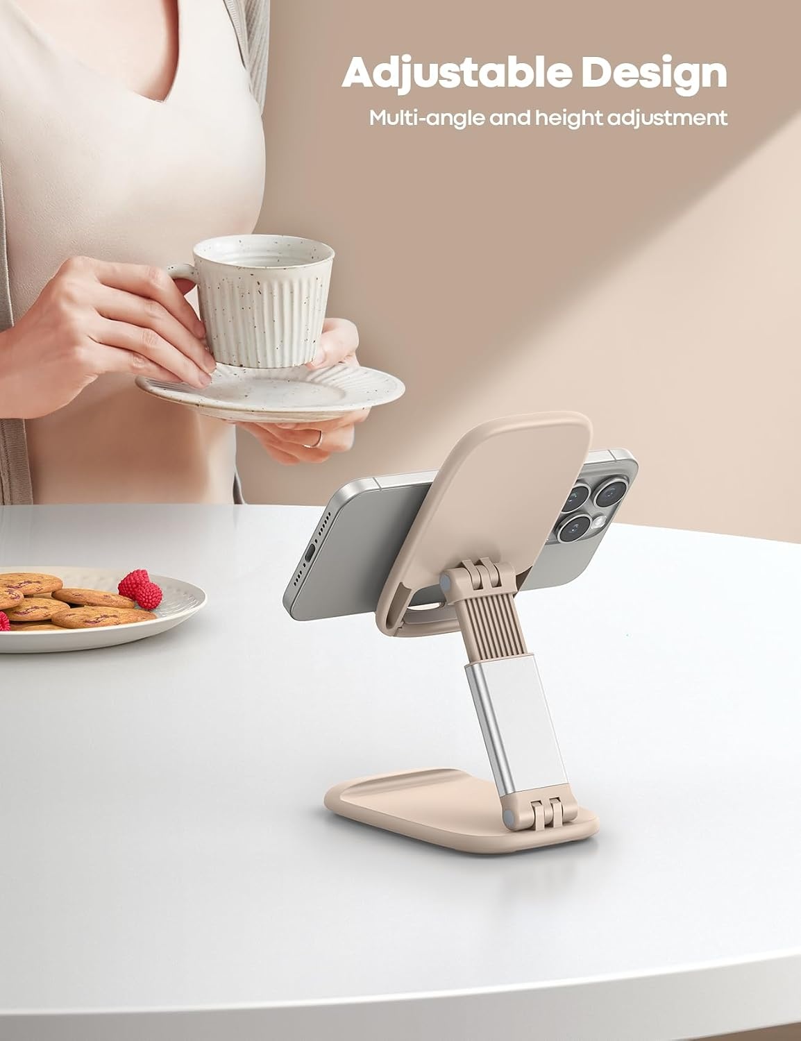 image:imageLamicall Cell Phone Stand for Desk Height Angle Adjustable Phone Holder Foldable Portable for iPhone 17 16 15 14 13 12 11 Pro Max Plus Air Galaxy S25 Office Gift Telephone Accessories BlackKhaki