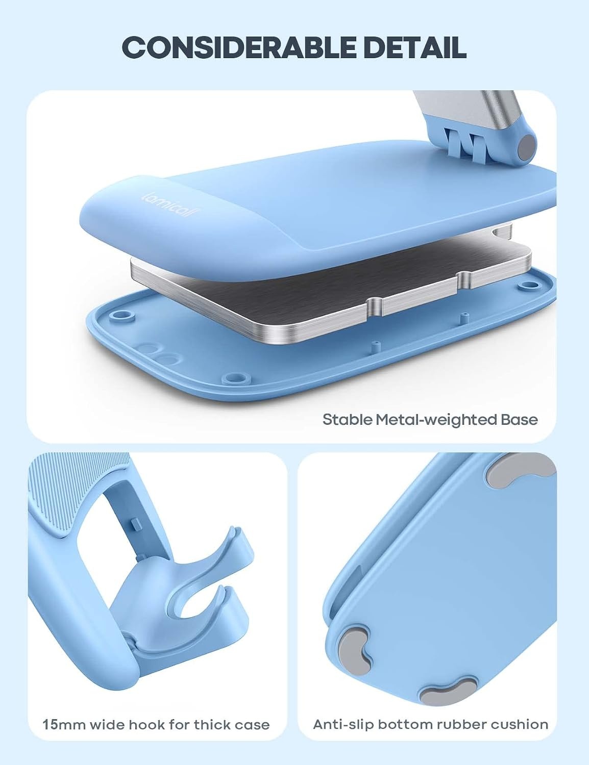 image:imageLamicall Cell Phone Stand for Desk Height Angle Adjustable Phone Holder Foldable Portable for iPhone 17 16 15 14 13 12 11 Pro Max Plus Air Galaxy S25 Office Gift Telephone Accessories BlackBlue
