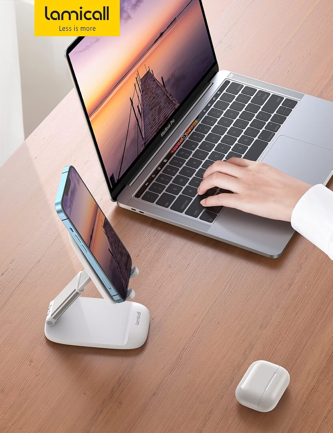 image:imageLamicall Cell Phone Stand for Desk Height Angle Adjustable Phone Holder Foldable Portable for iPhone 17 16 15 14 13 12 11 Pro Max Plus Air Galaxy S25 Office Gift Telephone Accessories Black1White