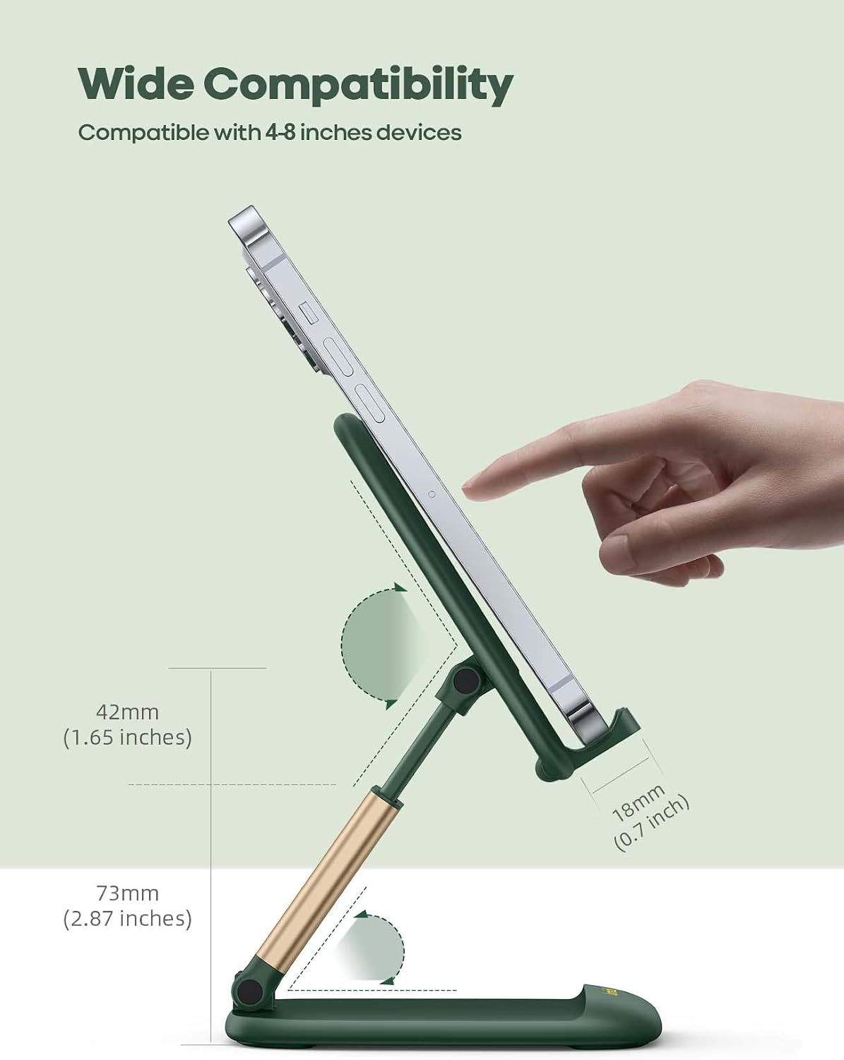 image:imageLamicall Cell Phone Stand for Desk Height Angle Adjustable Phone Holder Foldable Portable for iPhone 17 16 15 14 13 12 11 Pro Max Plus Air Galaxy S25 Office Gift Telephone Accessories BlackDark Green
