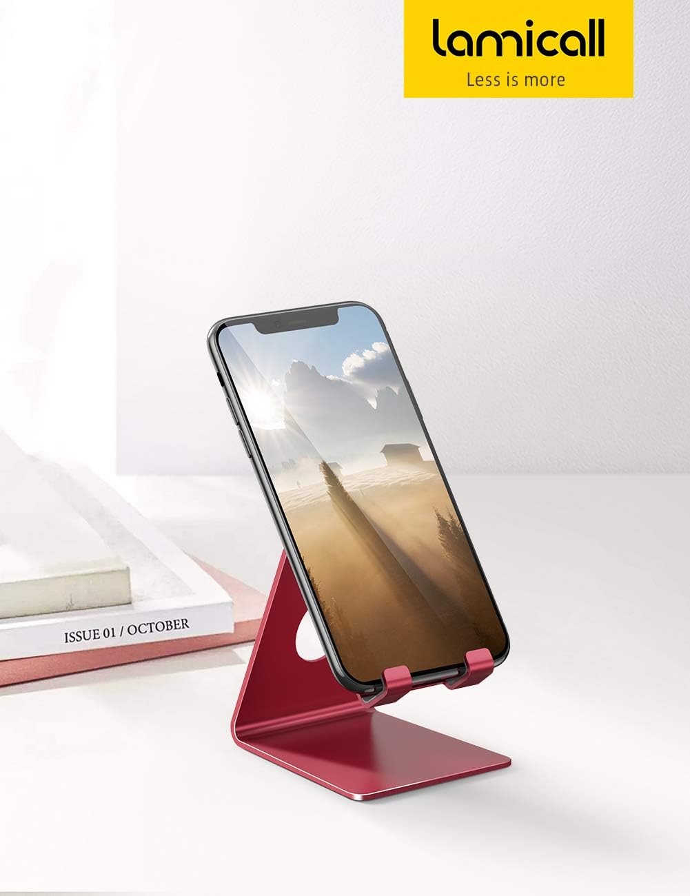 image:imageLamicall Clear Acrylic Cell Phone Stand Office Desk Decor Accessories Office Cubicle Decor Accessories amp Workspace Organizers for Women Teacher Desk Essentials Cute Work From Home Suppliesdred