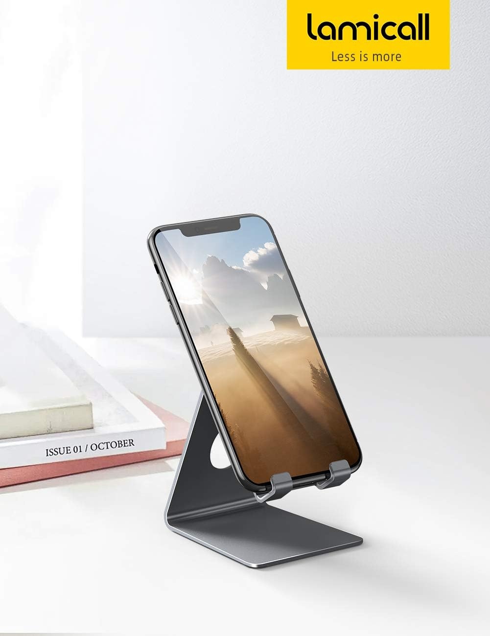 image:imageLamicall Clear Acrylic Cell Phone Stand Office Desk Decor Accessories Office Cubicle Decor Accessories amp Workspace Organizers for Women Teacher Desk Essentials Cute Work From Home Suppliesgrey