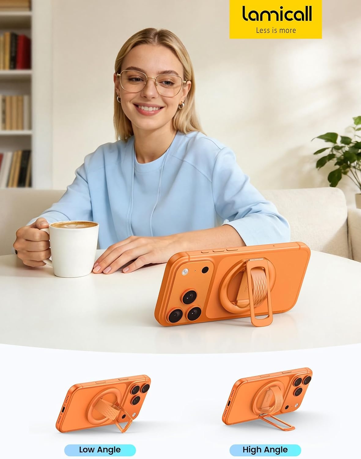 image:imageLamicall Cosmic Orange Silicone Finger Loop Magnetic Phone Grip for MagSafe Durable Zinc Alloy Stand Kickstand Magnet Cell Phone Ring Holder for iPhone 17 Pro Max All Phones Mag Safe AccessoriesCosmic Orange Zinc Alloy Silicone Grip