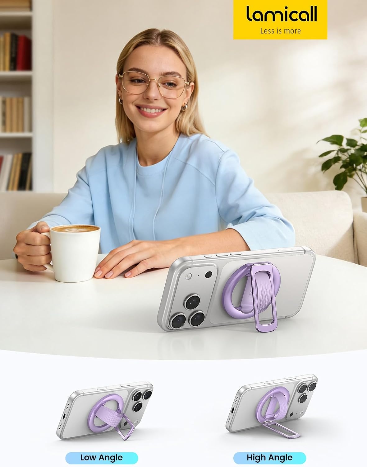 image:imageLamicall Cosmic Orange Silicone Finger Loop Magnetic Phone Grip for MagSafe Durable Zinc Alloy Stand Kickstand Magnet Cell Phone Ring Holder for iPhone 17 Pro Max All Phones Mag Safe AccessoriesLavender Zinc Alloy Silicone Grip