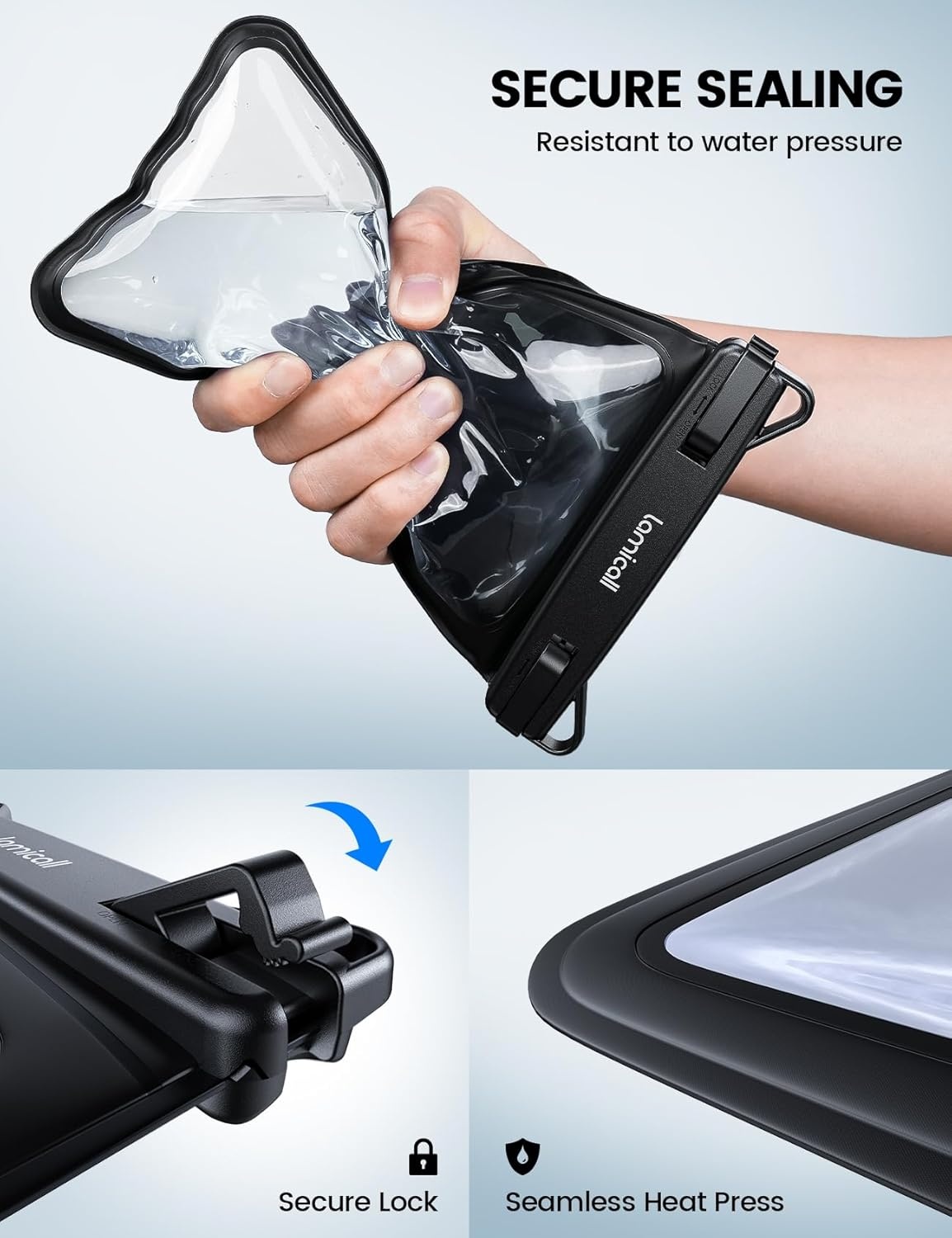 image:imageLamicall Double Pocket Waterproof Phone Pouch IPX8 Water proof Dry Bag Privacy Storage for Card amp Key Cruise Ship Beach Essentials for iPhone 17 16 15 14 13 Pro Max Galaxy S25 75 for CaseBlack