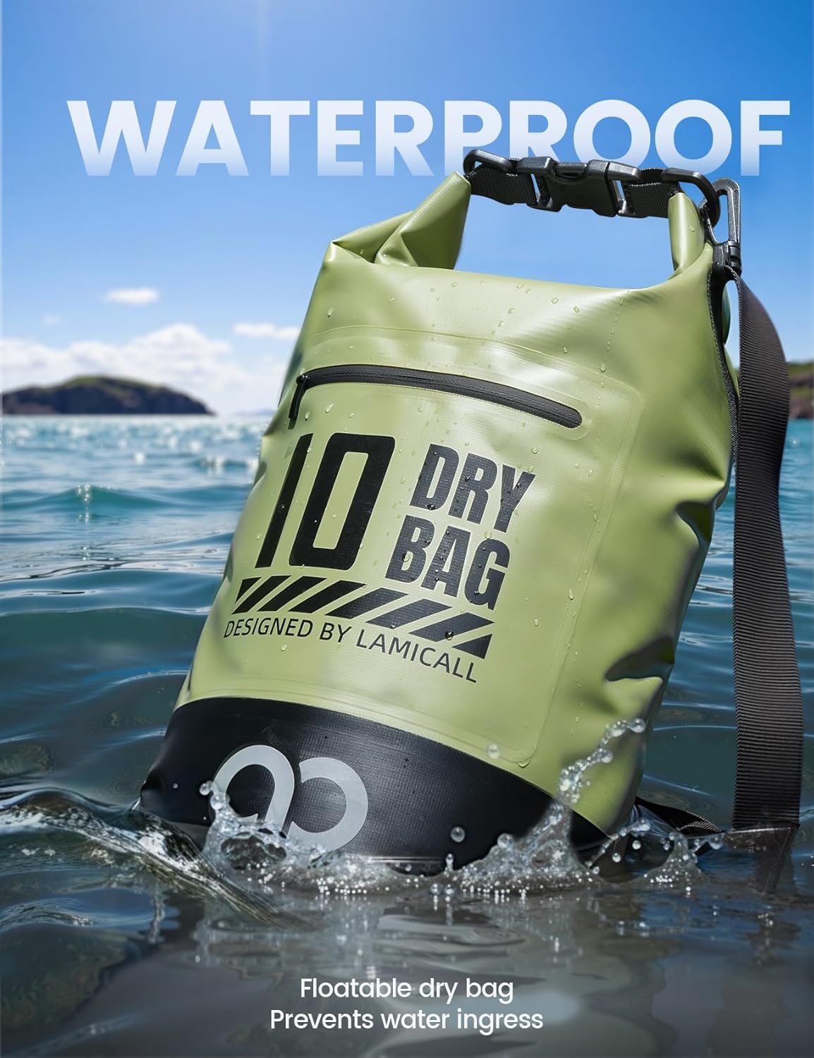 image:imageLamicall Dry Bag Waterproof Backpack with Phone Pouch 5L10L20L30L40L Durable ScratchResistant Roll Top Storage Drybag for Women Men Boating Kayaking Camping Beach PaddleBoard Bag AccessoriesOlive Green