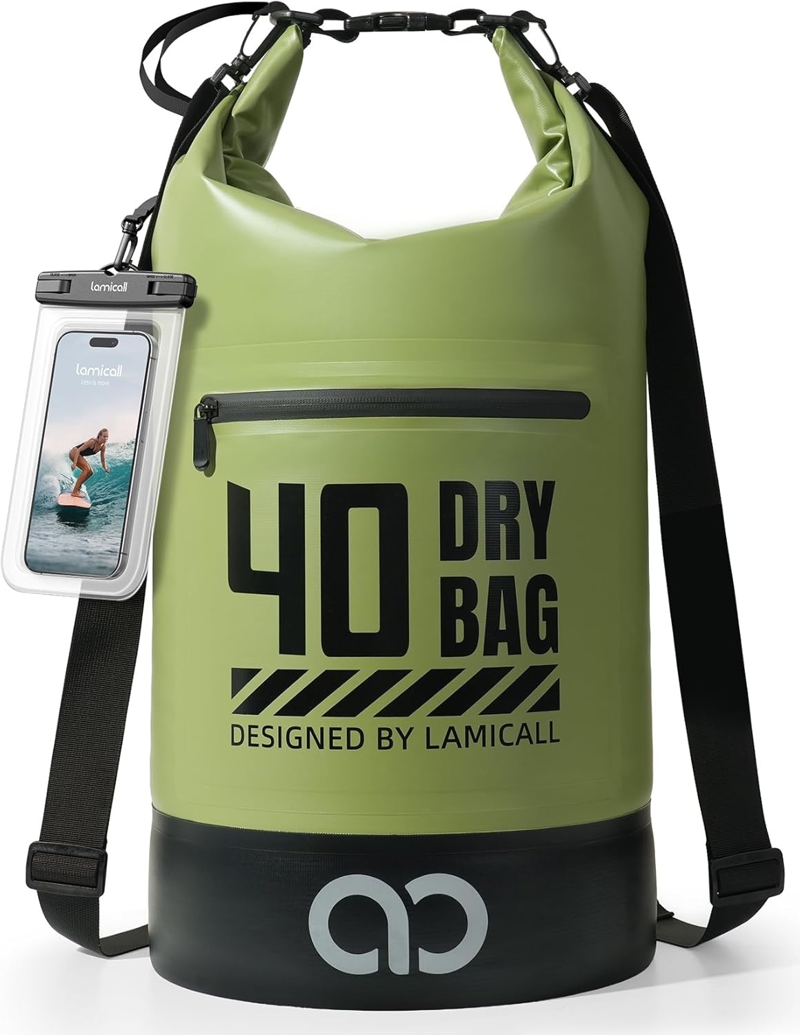 image:imageLamicall Dry Bag Waterproof Backpack with Phone Pouch 5L10L20L30L40L Durable ScratchResistant Roll Top Storage Drybag for Women Men Boating Kayaking Camping Beach PaddleBoard Bag AccessoriesOlive Green