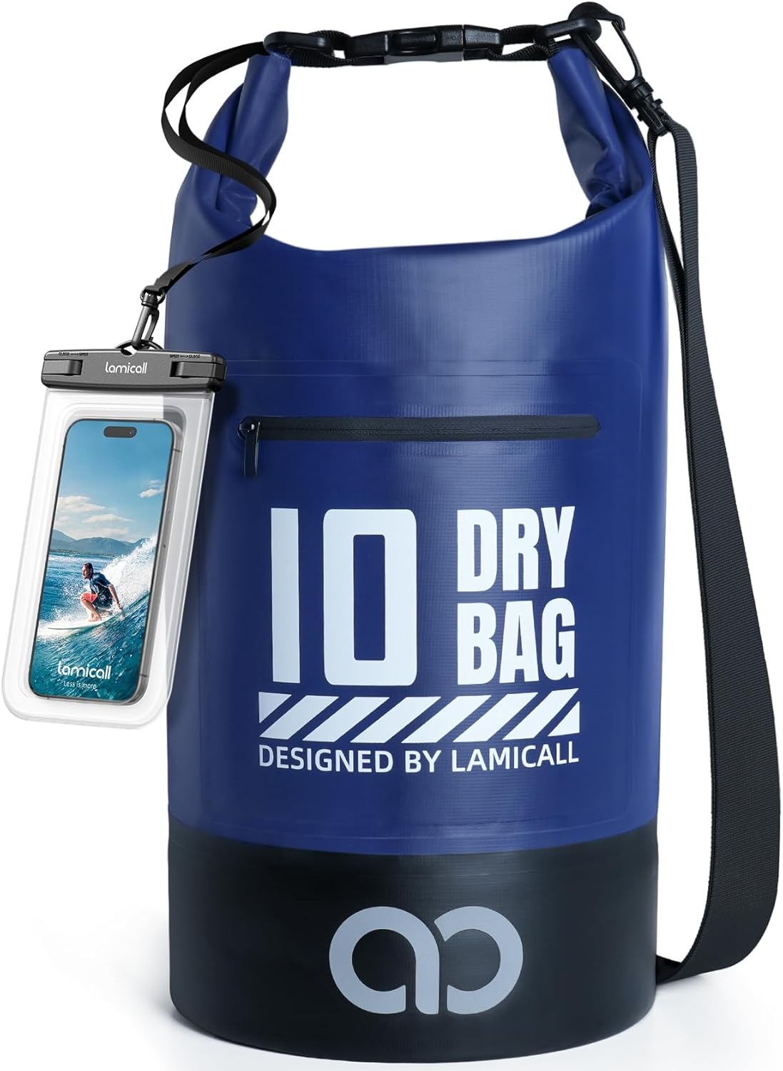image:imageLamicall Dry Bag Waterproof Backpack with Phone Pouch 5L10L20L30L40L Durable ScratchResistant Roll Top Storage Drybag for Women Men Boating Kayaking Camping Beach PaddleBoard Bag AccessoriesNavy Blue