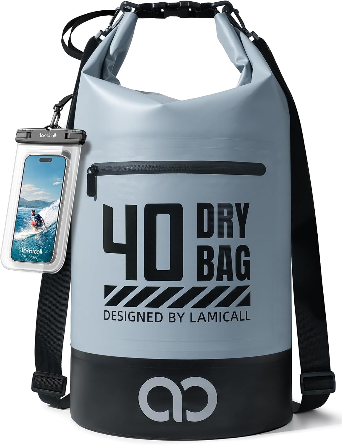 image:imageLamicall Dry Bag Waterproof Backpack with Phone Pouch 5L10L20L30L40L Durable ScratchResistant Roll Top Storage Drybag for Women Men Boating Kayaking Camping Beach PaddleBoard Bag AccessoriesBlueish Gray