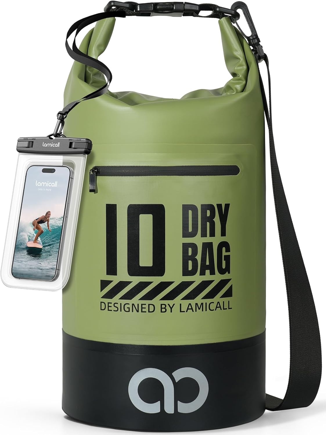 image:imageLamicall Dry Bag Waterproof Backpack with Phone Pouch 5L10L20L30L40L Durable ScratchResistant Roll Top Storage Drybag for Women Men Boating Kayaking Camping Beach PaddleBoard Bag AccessoriesOlive Green